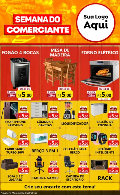 Modelo de Encarte para Encarte Grande com o tema Semana do Comerciante para Móveis e Eletro