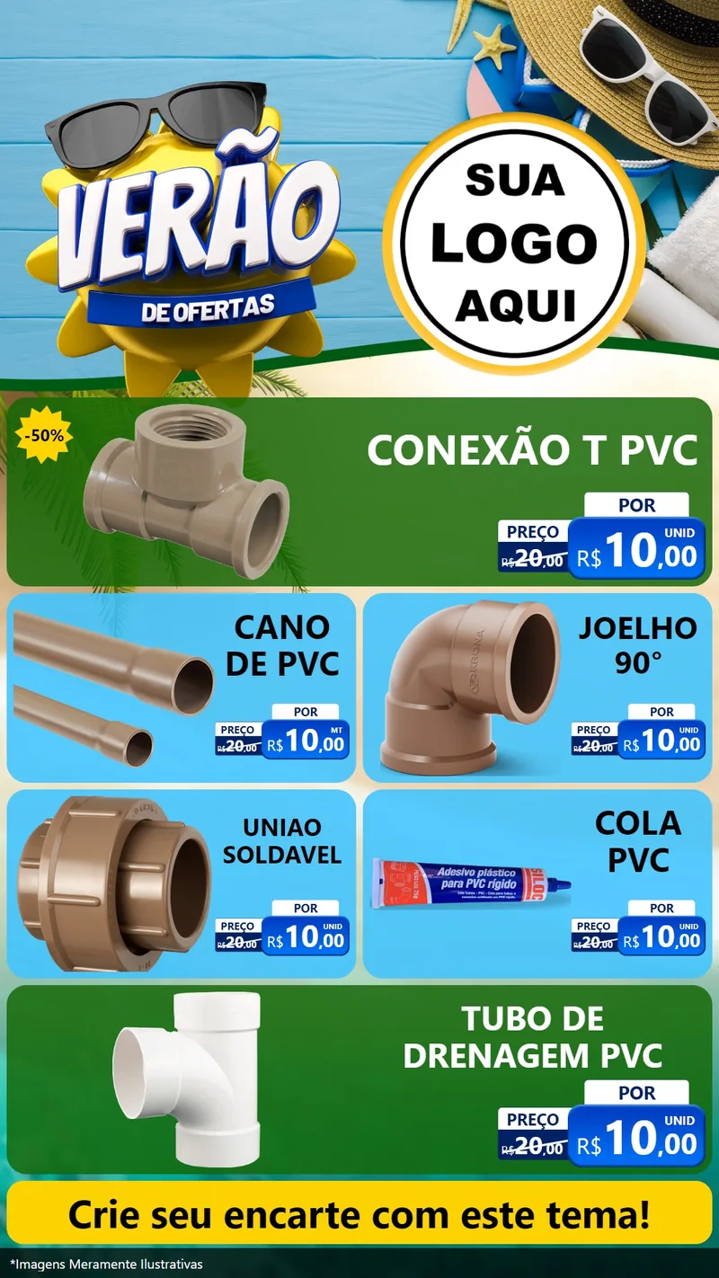 Modelo de TV para TV Vertical com o tema Verão de Ofertas para Tubos e conexões