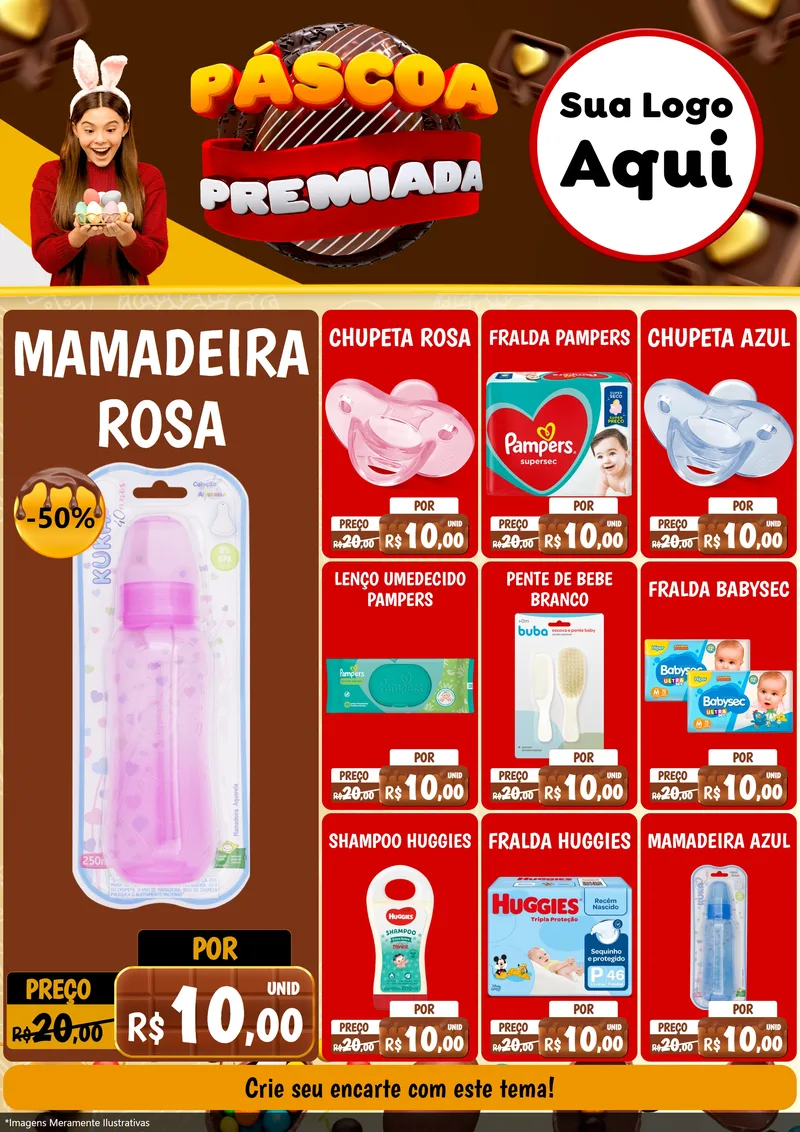Modelo de Encarte para Encarte A4 Vertical com o tema Páscoa Premiada para Bebês