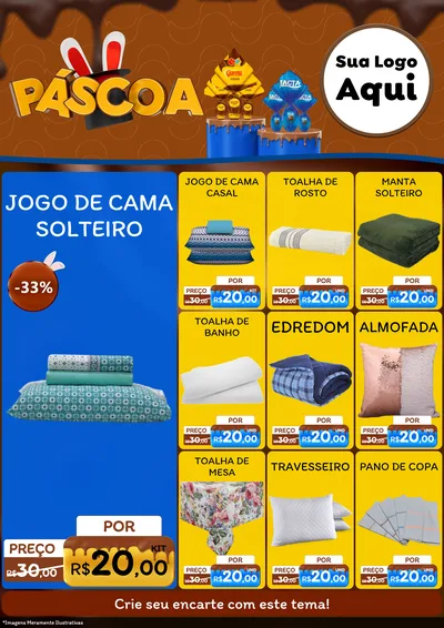 Modelo de Encarte para Encarte A4 Vertical com o tema Páscoa para Cama, Mesa e Banho