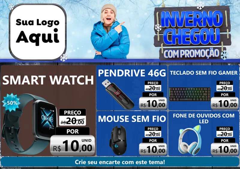Modelo de Encarte para Encarte A4 Horizontal com o tema Inverno Chegou Com Promoção para Informática