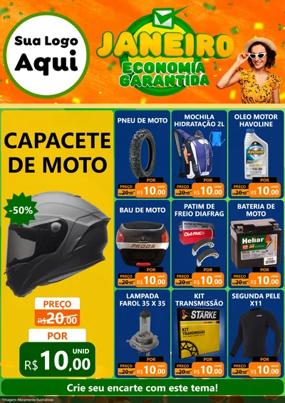 Modelo de Encarte para Encarte A4 Vertical com o tema Janeiro - Economia Garantida para Moto peças