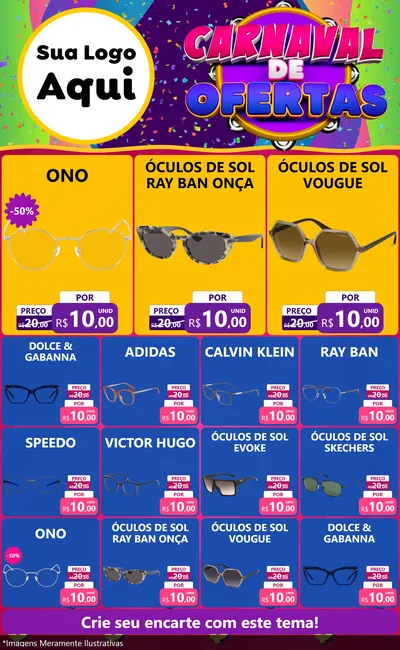Modelo de Encarte para Encarte Grande com o tema Carnaval de Ofertas para Óticas