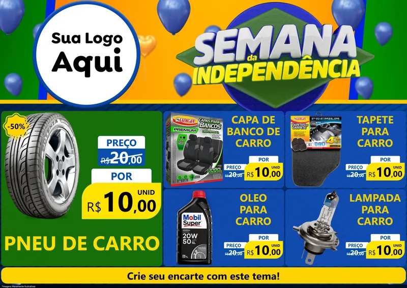 Modelo de Encarte para Encarte A4 Horizontal com o tema Semana da Independência para Auto peças