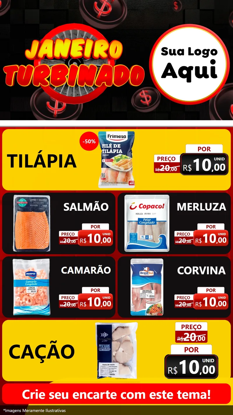 Modelo de TV para TV Vertical com o tema Janeiro Turbinado para Peixaria