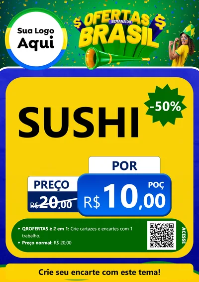 Modelo de Cartaz para Cartaz A4 Vertical com o tema Ofertas Semana do Brasil para Comida japonesa