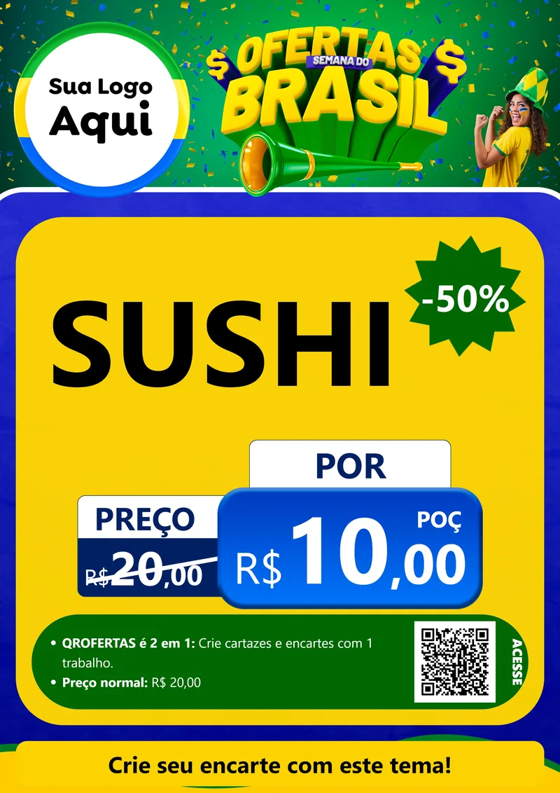 Modelo de Cartaz para Cartaz A4 Vertical com o tema Ofertas Semana do Brasil para Comida japonesa