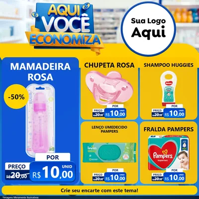 Modelo de Rede Social para Feed Facebook com o tema Aqui Você Economiza para Bebês