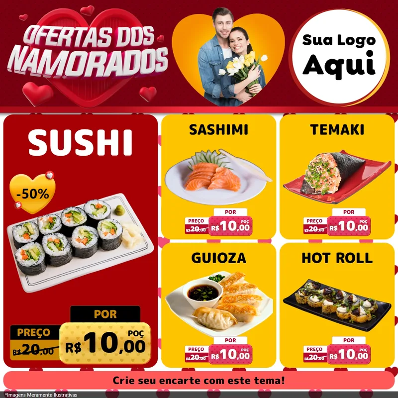 Modelo de Rede Social para Feed Facebook com o tema Ofertas Dos Namorados para Comida japonesa