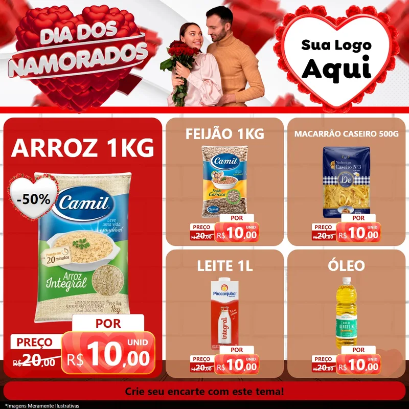 Modelo de Rede Social para Feed Facebook com o tema Dia dos Namorados para Supermercado