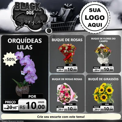 Modelo de Rede Social para Feed Facebook com o tema Black dos Sonhos para Floricultura e jardim