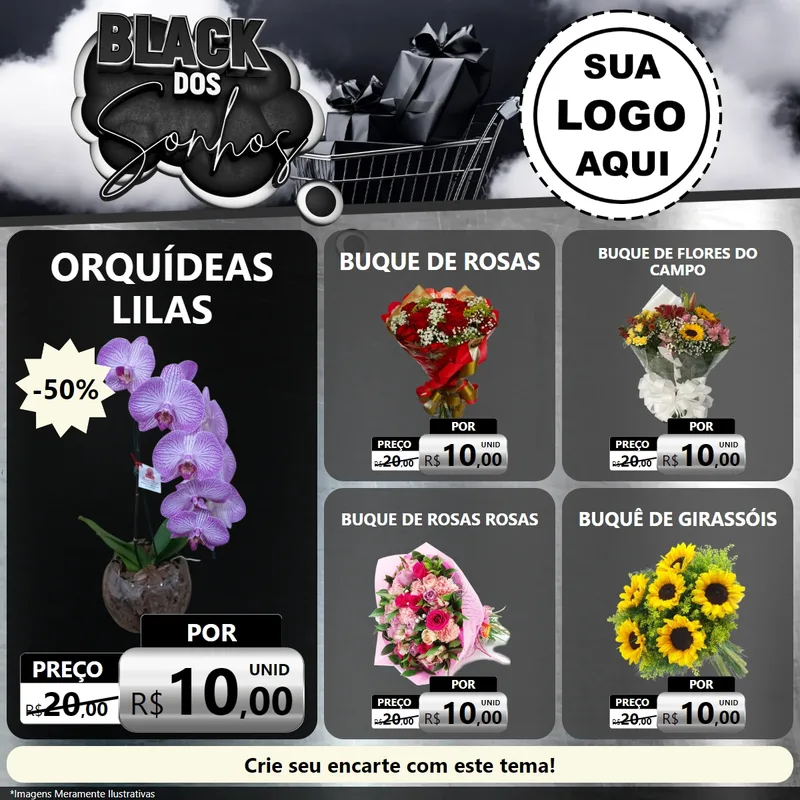 Modelo de Rede Social para Feed Facebook com o tema Black dos Sonhos para Floricultura e jardim