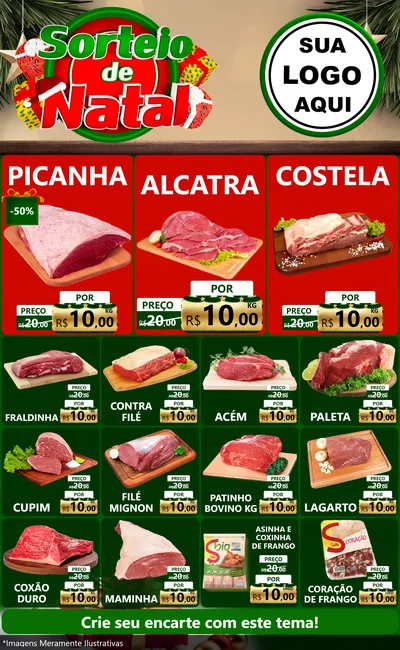 Modelo de Encarte para Encarte Grande com o tema Sorteio de Natal para Açougue