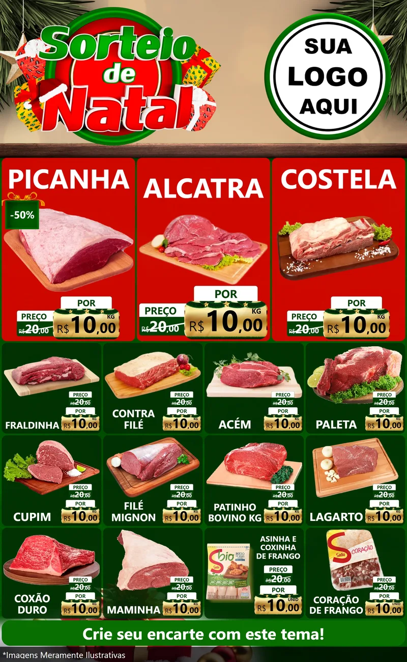 Modelo de Encarte para Encarte Grande com o tema Sorteio de Natal para Açougue