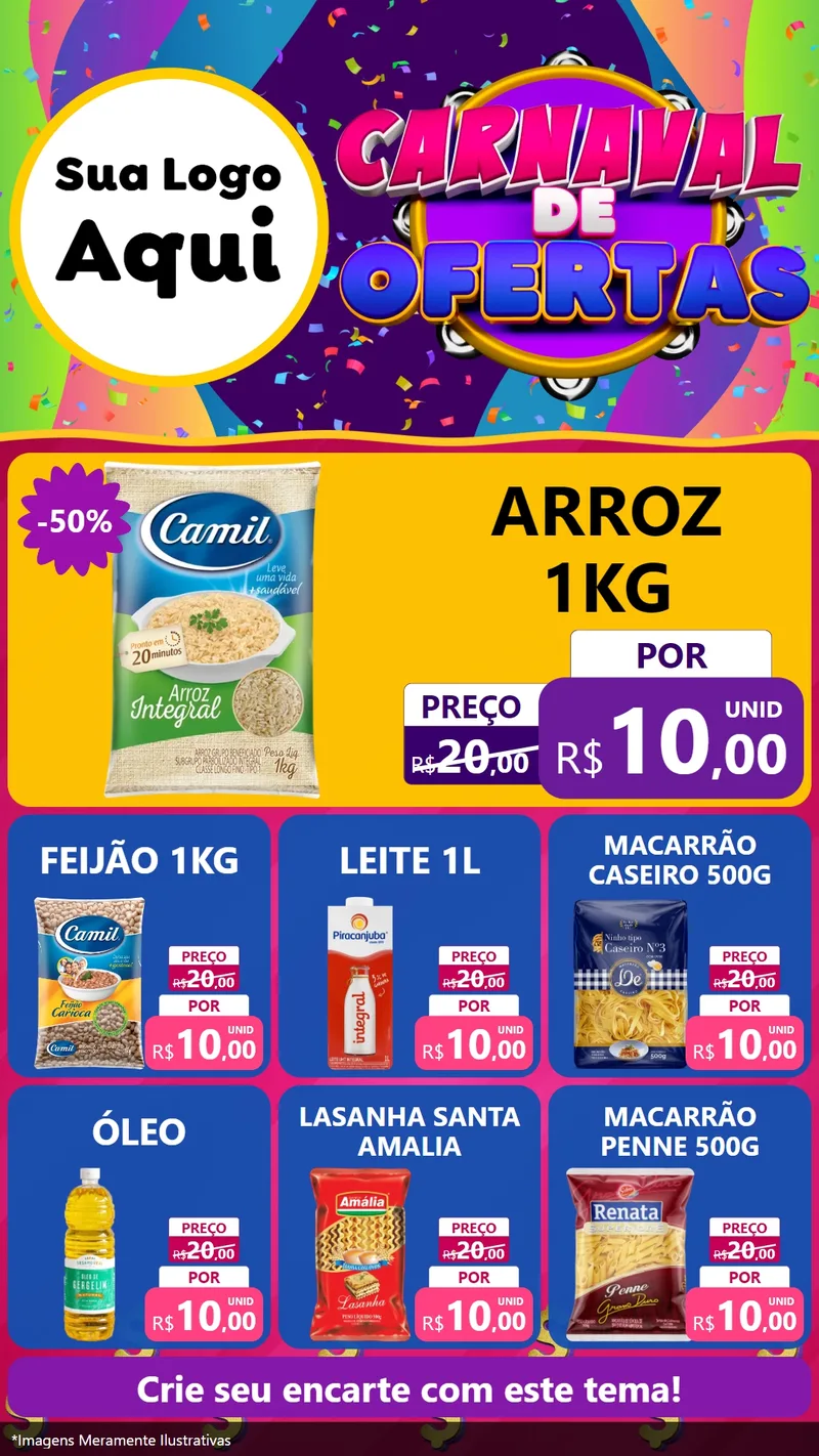 Modelo de Rede Social para Stories com o tema Carnaval de Ofertas para Supermercado
