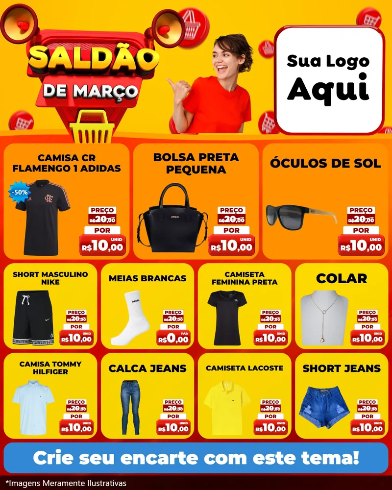 Modelo de Rede Social para Feed Instagram com o tema Saldão de Março para Roupas e acessórios
