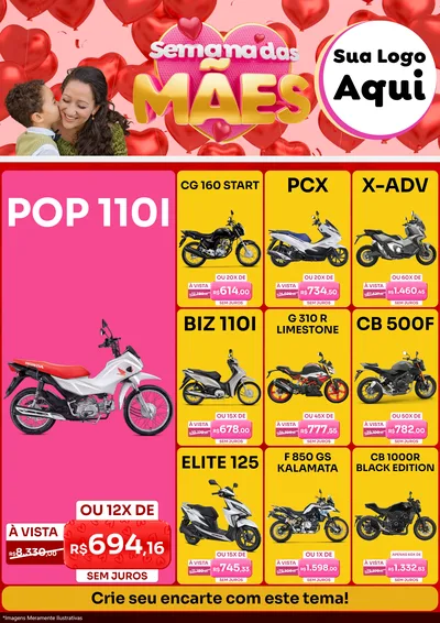 Modelo de Encarte para Encarte A4 Vertical com o tema Semana Das Mães para Concessionaria de Motos