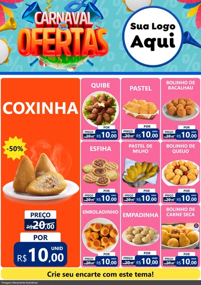 Modelo de Encarte para Encarte A4 Vertical com o tema Carnaval de Ofertas para Salgadaria
