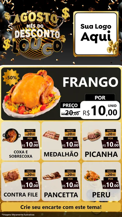 Modelo de Rede Social para Stories com o tema Agosto Mês do Desconto Louco para Assados