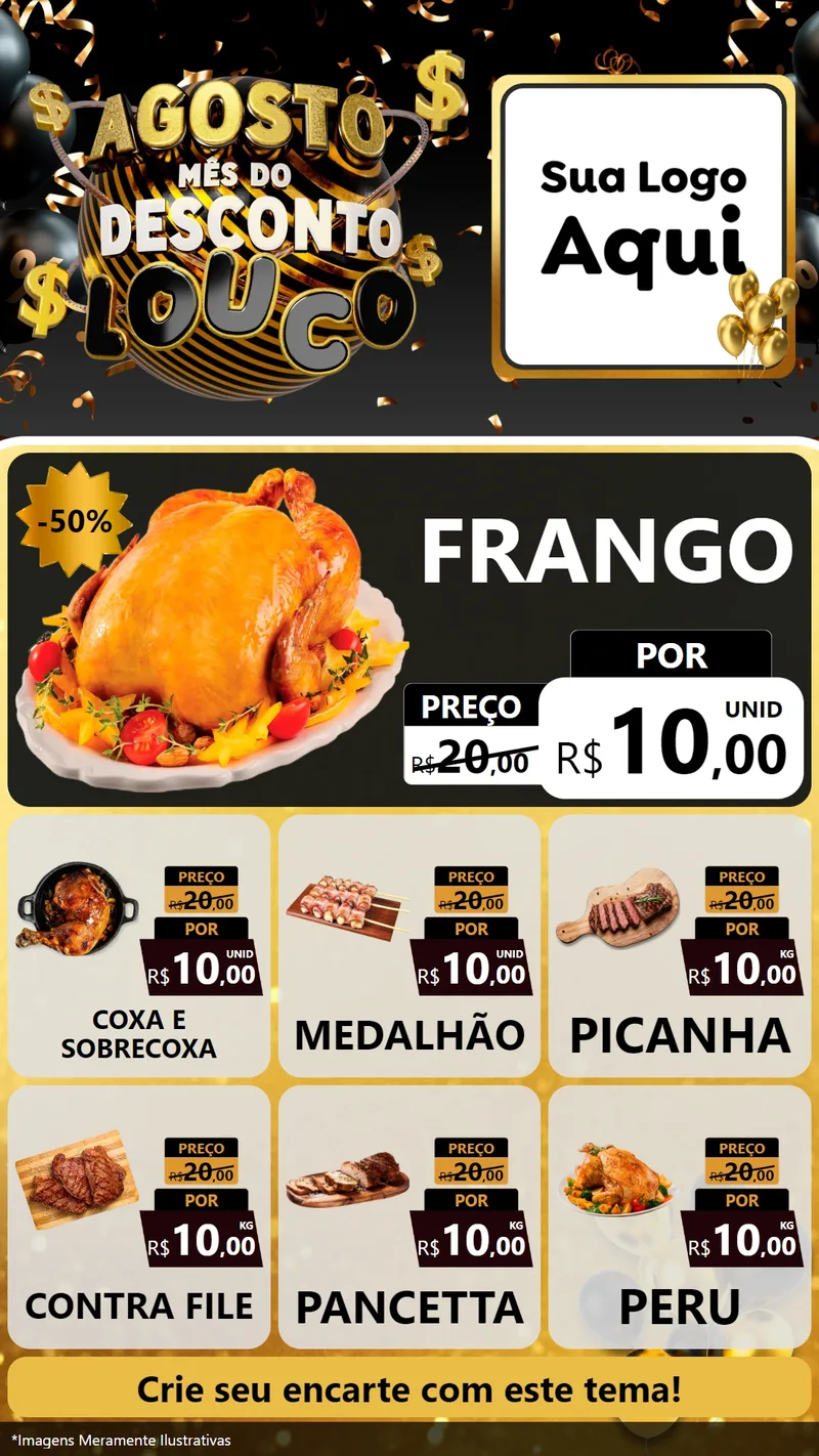 Modelo de Rede Social para Stories com o tema Agosto Mês do Desconto Louco para Assados