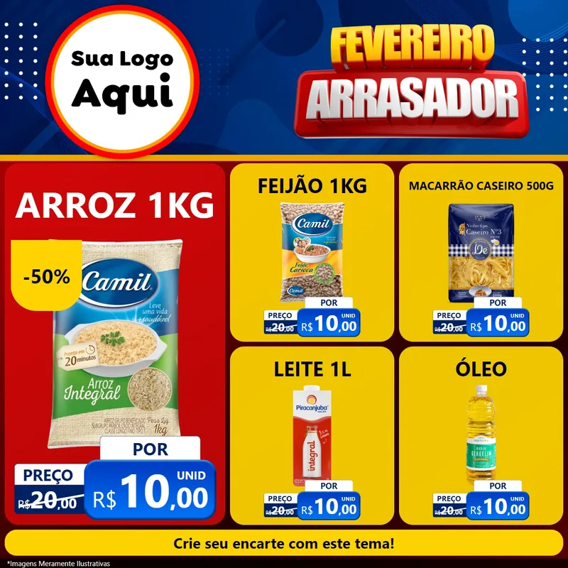 Modelo de Rede Social para Feed Facebook com o tema Fevereiro Arrasador para Supermercado