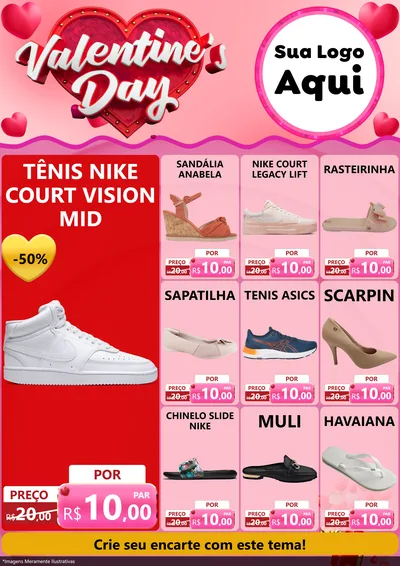 Modelo de Encarte para Encarte A4 Vertical com o tema Valentine's Day para Calçados