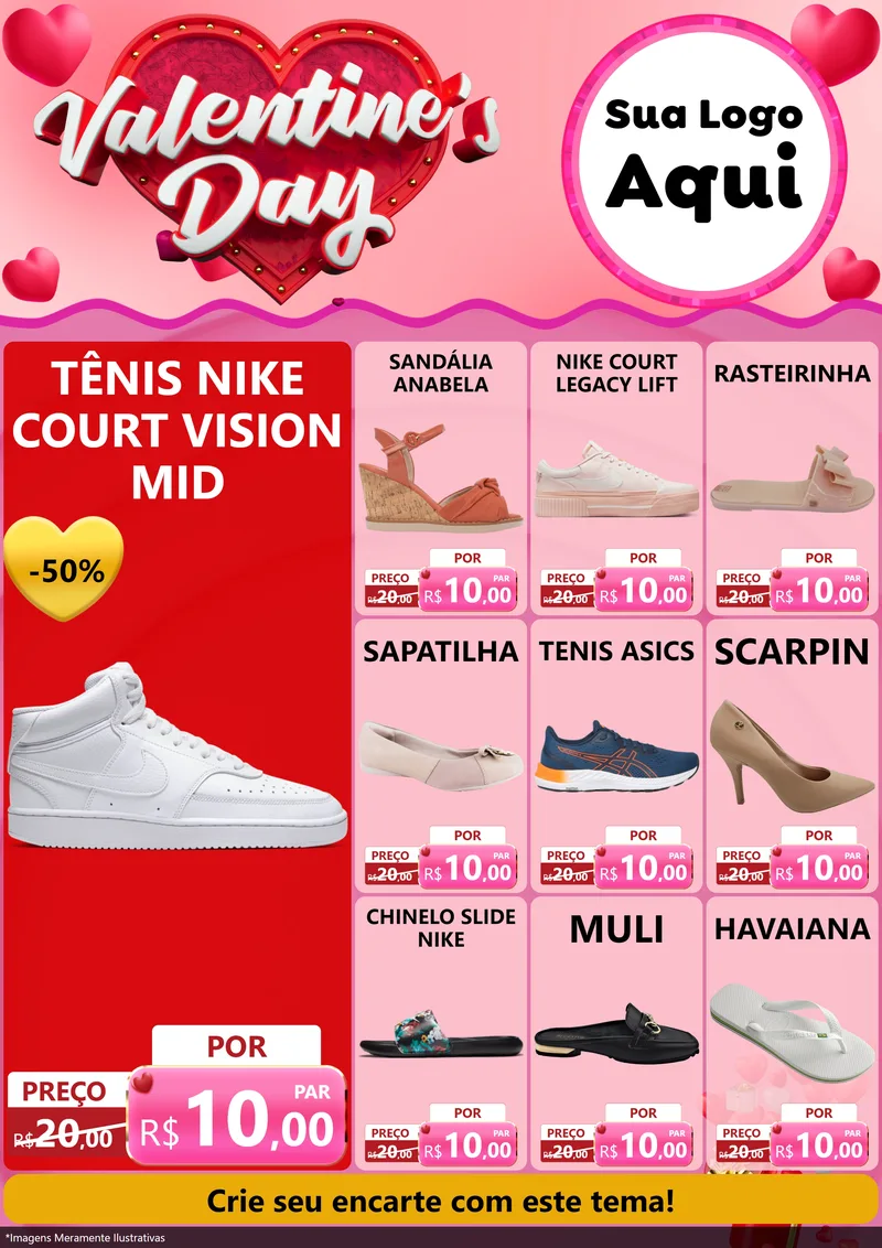 Modelo de Encarte para Encarte A4 Vertical com o tema Valentine's Day para Calçados