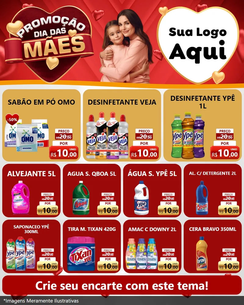 Modelo de Rede Social para Feed Instagram com o tema Promoção Dia das Mães para Produtos de Limpeza
