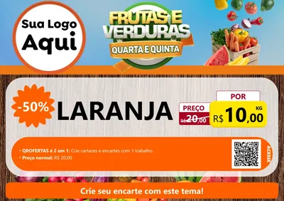 Modelo de Cartaz para Cartaz A4 Horizontal com o tema Frutas e Verduras Quarta e Quinta para Hortifrúti