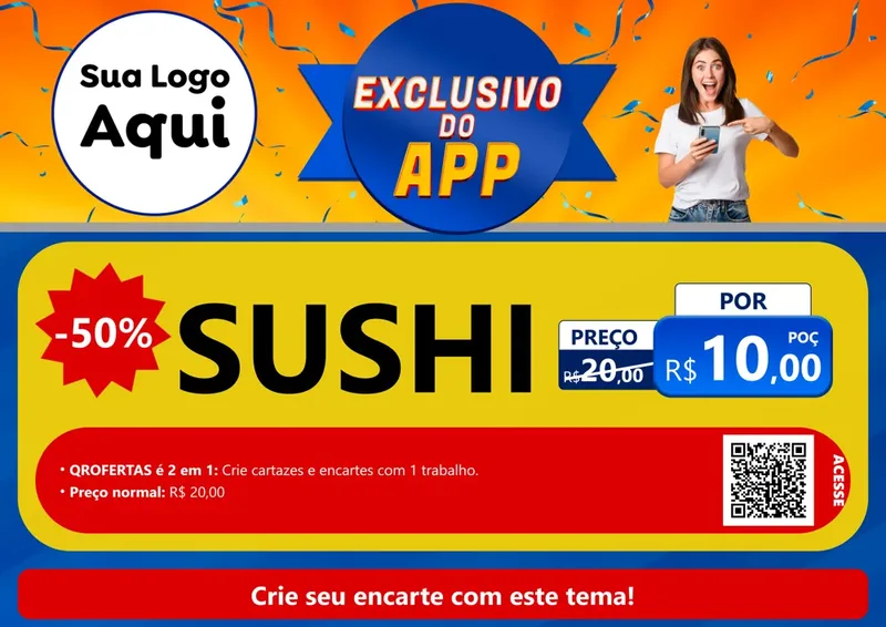Modelo de Cartaz para Cartaz A4 Horizontal com o tema Exclusivo do Aplicativo para Comida japonesa