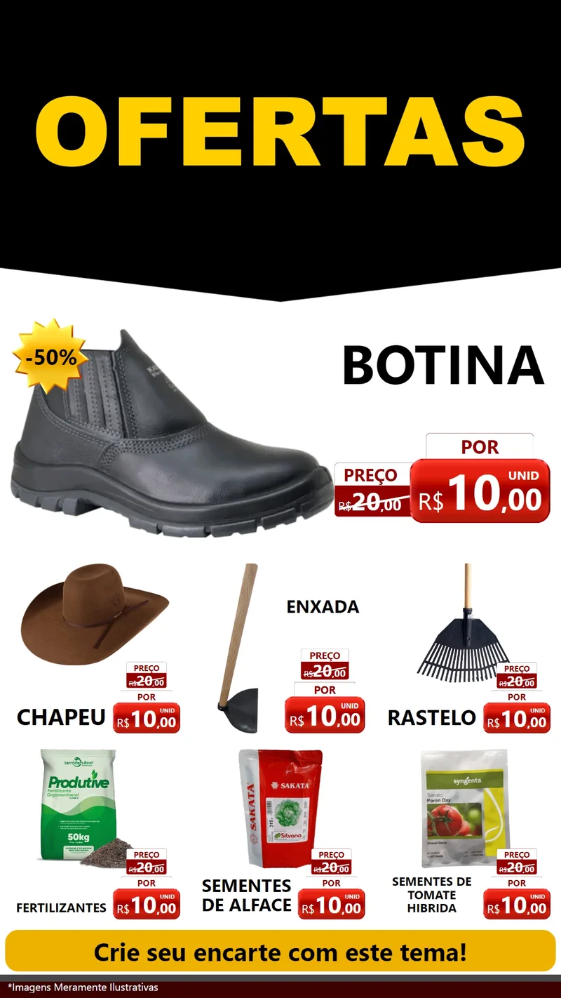 Modelo de Rede Social para Stories com o tema Ofertas Preto e Vermelho Cartaz para Agropecuária