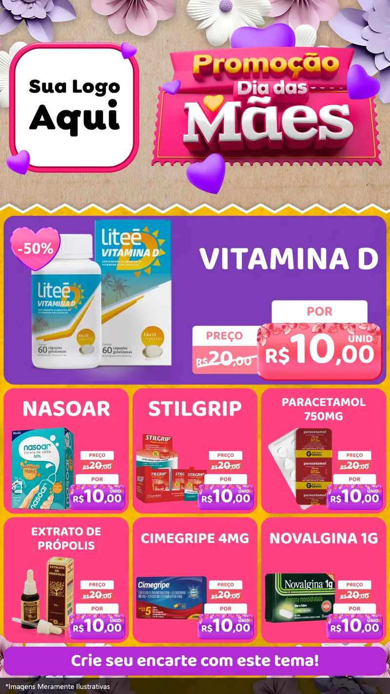 Modelo de Rede Social para Stories com o tema Promoção Dia das Mães para Farmácia