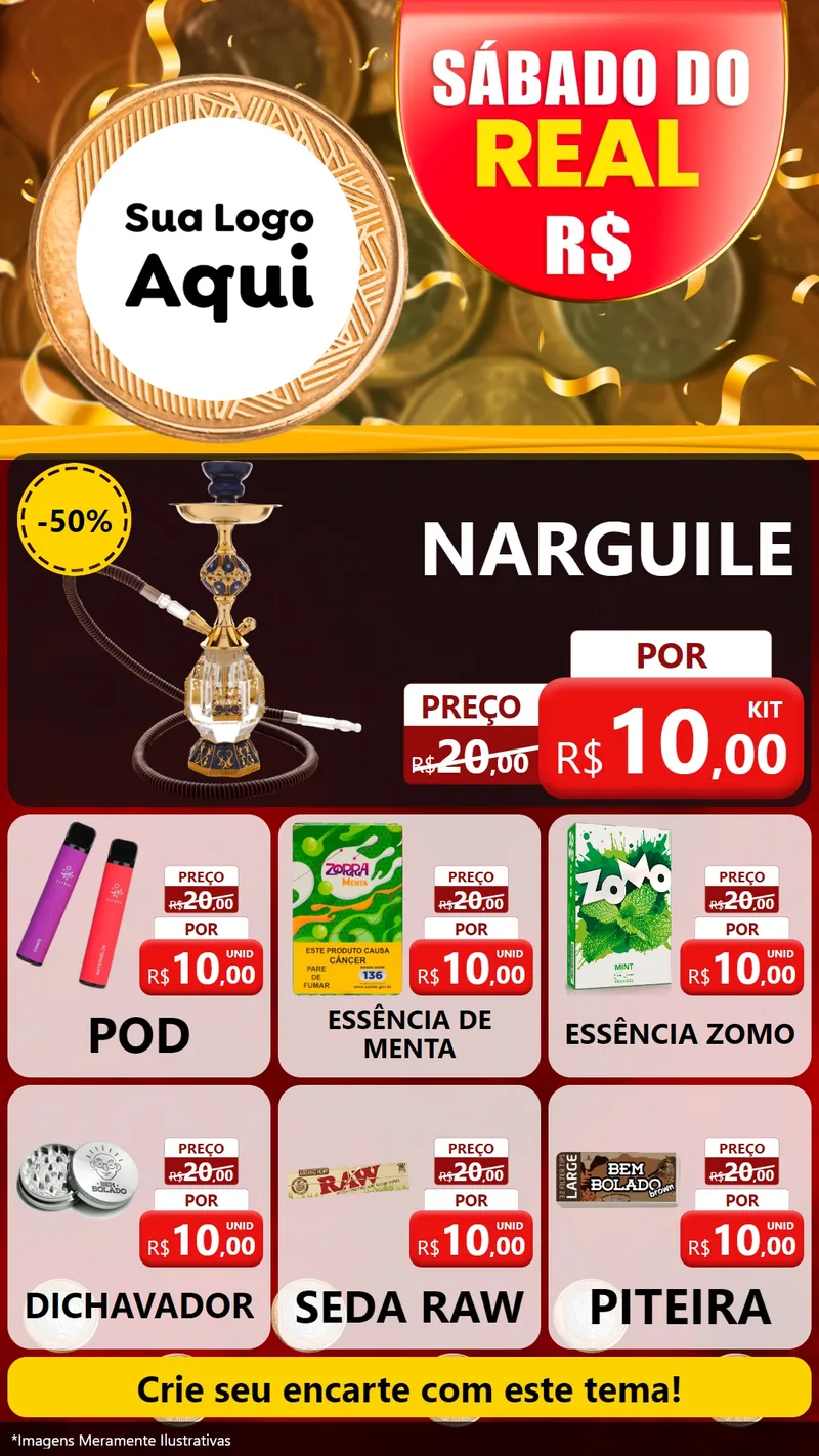 Modelo de Rede Social para Stories com o tema Sábado do Real para Tabacaria