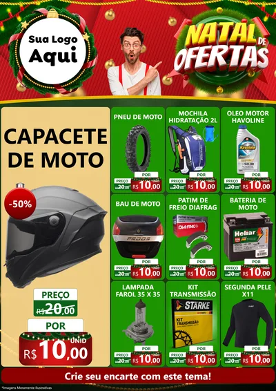 Modelo de Encarte para Encarte A4 Vertical com o tema Natal de Ofertas para Moto peças