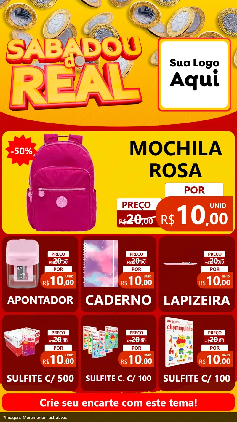 Modelo de Rede Social para Stories com o tema Sabadou do Real para Papelaria