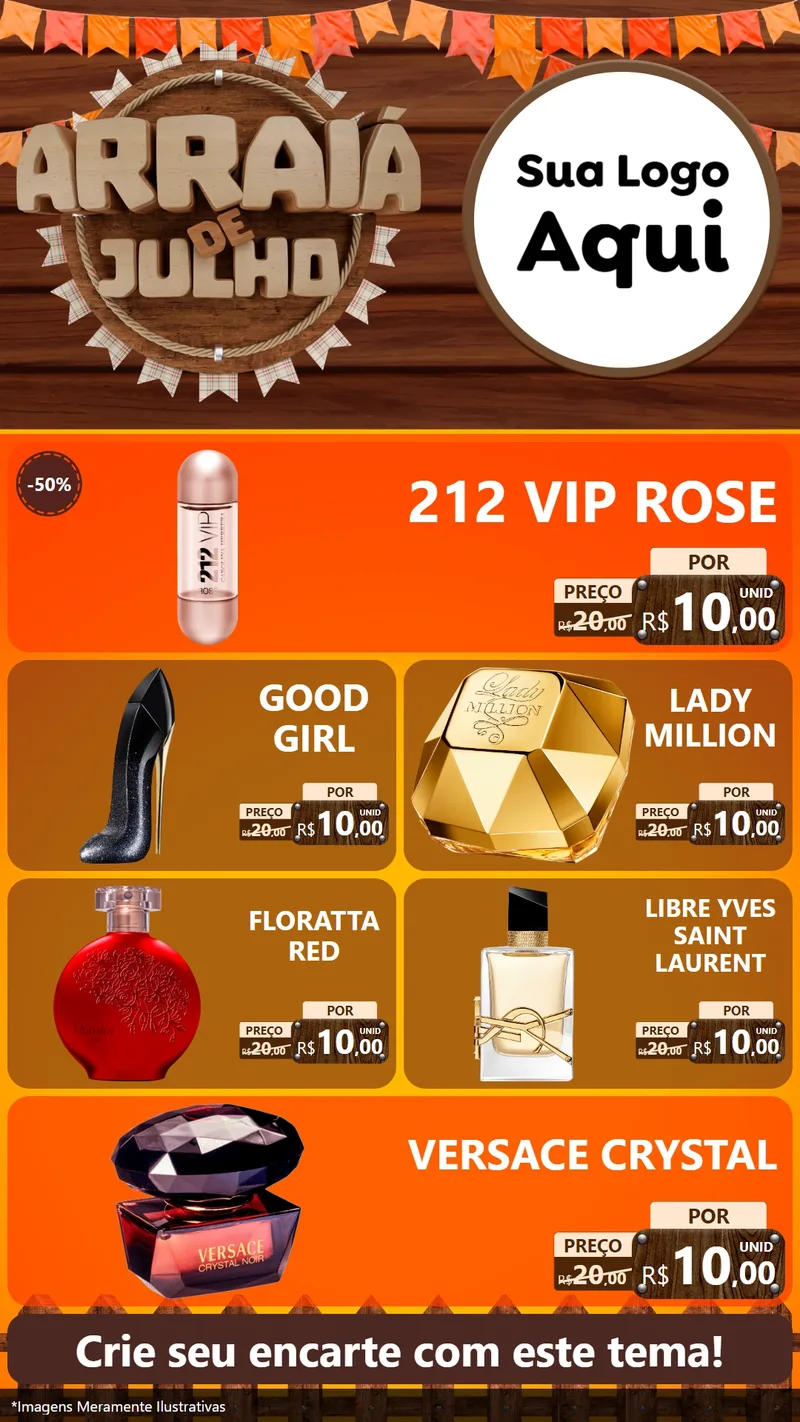 Modelo de TV para TV Vertical com o tema Arraiá de Julho - Junina para Perfumes