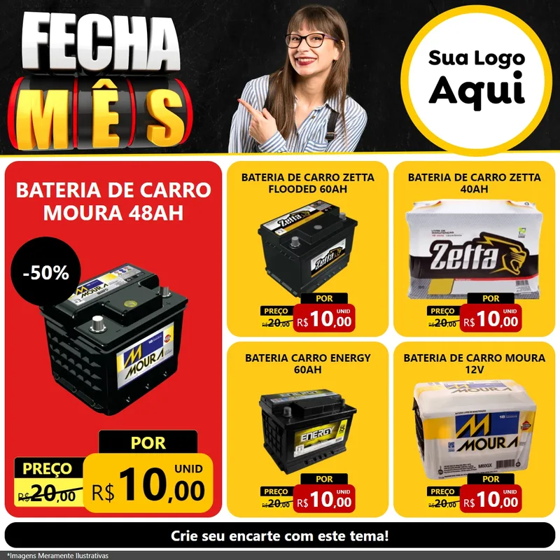 Modelo de Rede Social para Feed Facebook com o tema Fecha Mês para Baterias Elétricas
