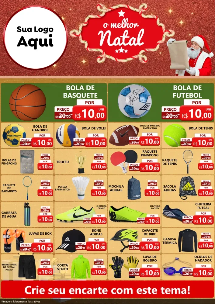 Modelo de Encarte para Encarte A4 Vertical com o tema O Melhor Natal para Artigos Esportivos