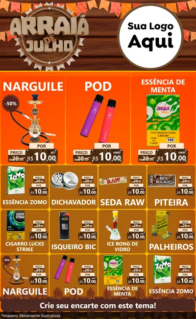 Modelo de Encarte para Encarte Grande com o tema Arraiá de Julho - Junina para Tabacaria