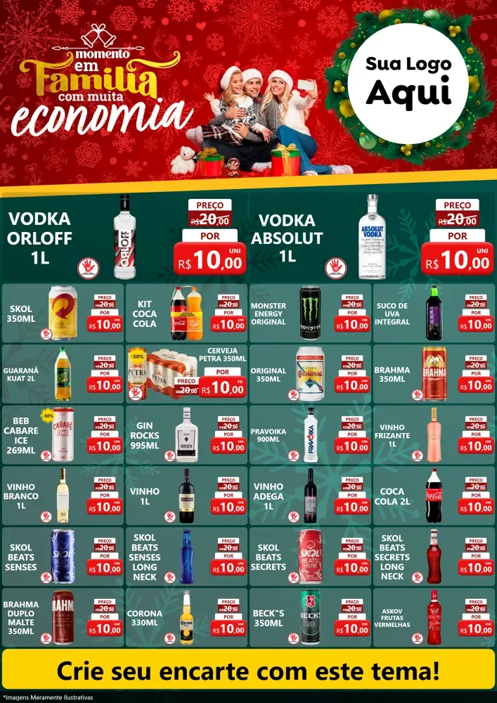 Modelo de Encarte para Encarte A4 Vertical com o tema Momento em Família (Natal) para Distribuidora de bebidas