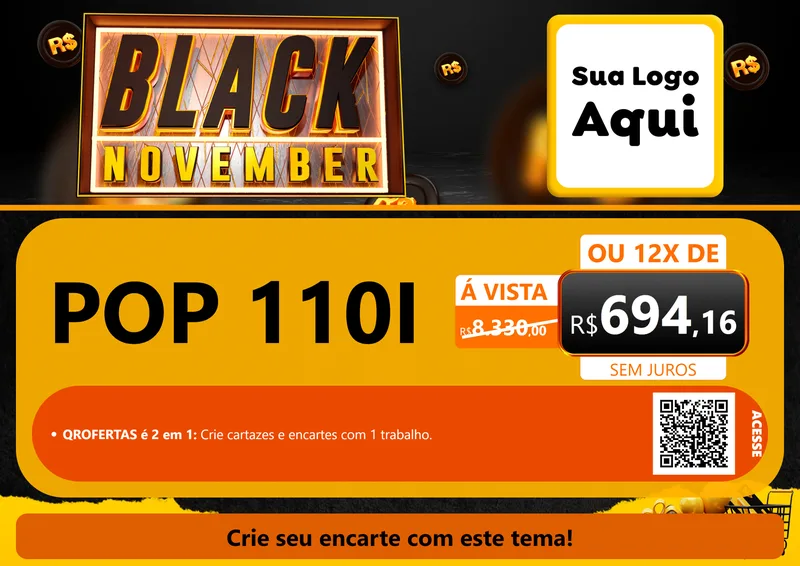 Modelo de Cartaz para Cartaz A4 Horizontal com o tema Black November para Concessionaria de Motos
