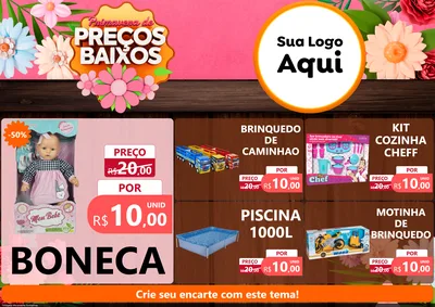 Modelo de Encarte para Encarte A4 Horizontal com o tema Primavera de Preços Baixos para Brinquedos