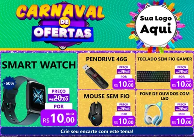 Modelo de Encarte para Encarte A4 Horizontal com o tema Carnaval de Ofertas para Informática