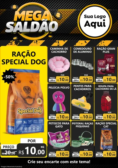 Modelo de Encarte para Encarte A4 Vertical com o tema Mega Saldão para Pet Shop