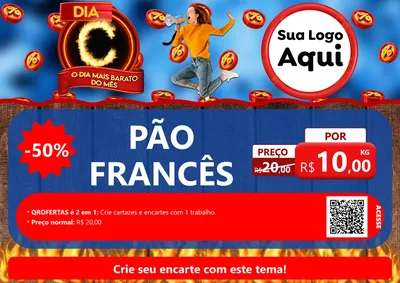 Modelo de Cartaz para Cartaz A4 Horizontal com o tema Dia C - O Dia Mais Barato Do Mês para Padaria