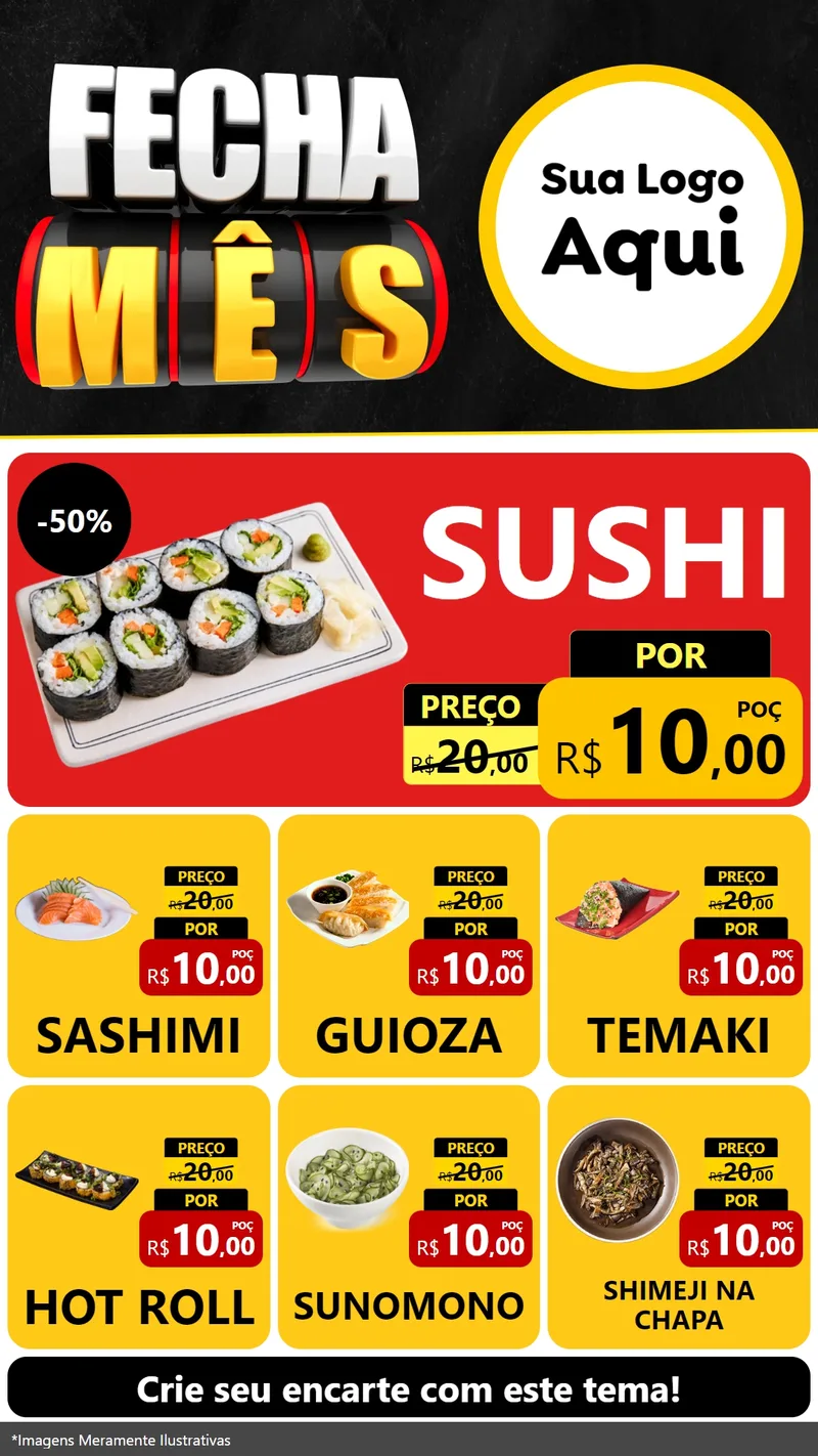 Modelo de Rede Social para Stories com o tema Fecha Mês para Comida japonesa