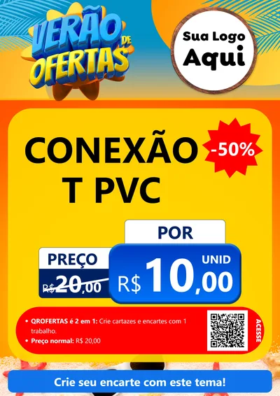 Modelo de Cartaz para Cartaz A4 Vertical com o tema Verão de Ofertas para Tubos e conexões
