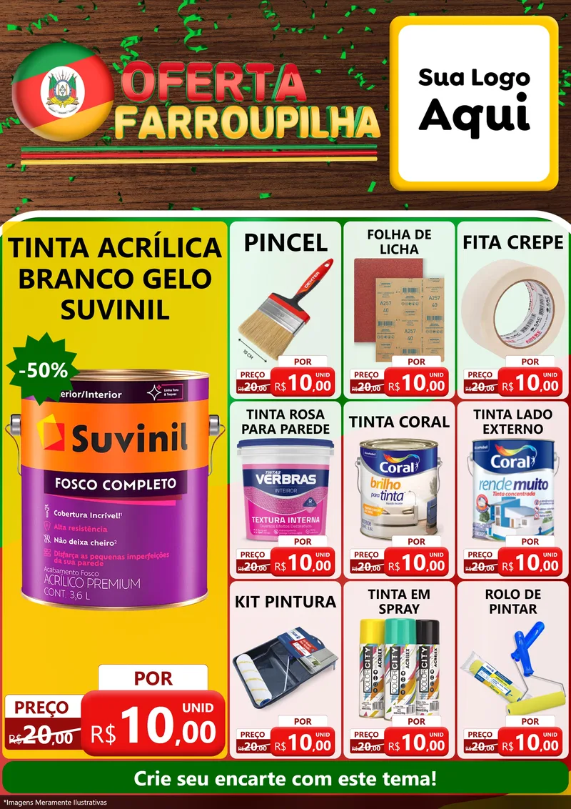 Modelo de Encarte para Encarte A4 Vertical com o tema Oferta Farroupilha para Tintas e Ferramentas