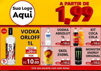 Modelo de Encarte para Encarte A4 Horizontal com o tema A Partir de Um e Noventa e Nove - 1,99 para Distribuidora de bebidas
