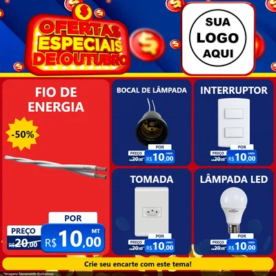 Modelo de Rede Social para Feed Facebook com o tema Ofertas Especiais de Outubro para Materiais Elétricos